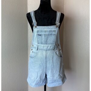 Vintage 90s Y2K Squeeze Denim Bib Overall Shorts Women's Size M (4–6) Light Wash